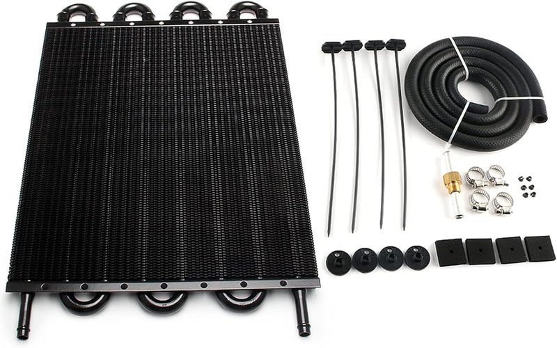 HTRACING 8 Pass Tube and Fin Transmission Cooler Universal 5/16" Oil Cooler Kit Aluminium Black - Image 1